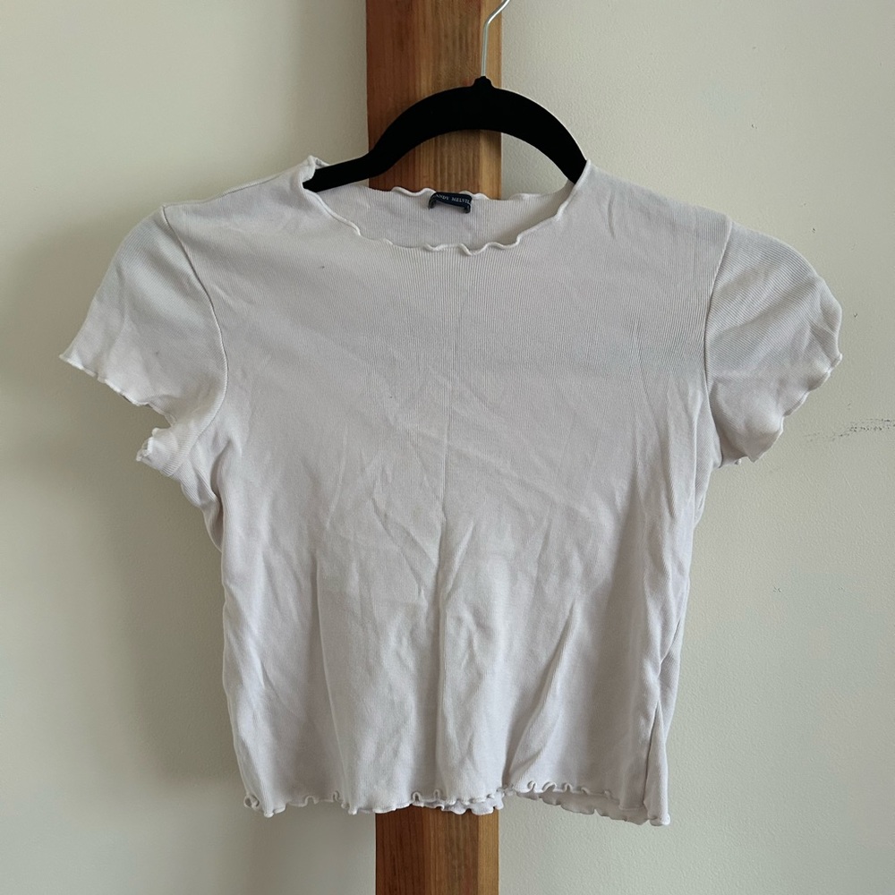 Brandy Melville White Ruffle Edge Crop Top